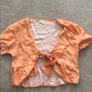 orange front tie blouse
